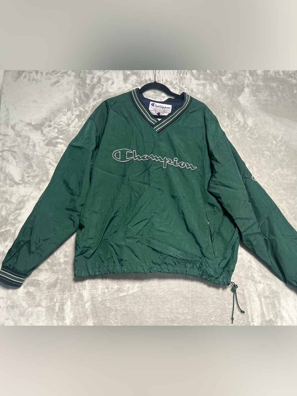 VTG 90s Champion Windbreaker Pullover Jacket Mens Large Green Embroidered